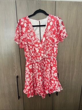 Sugarlips Coral Pink Floral Wrap Romper